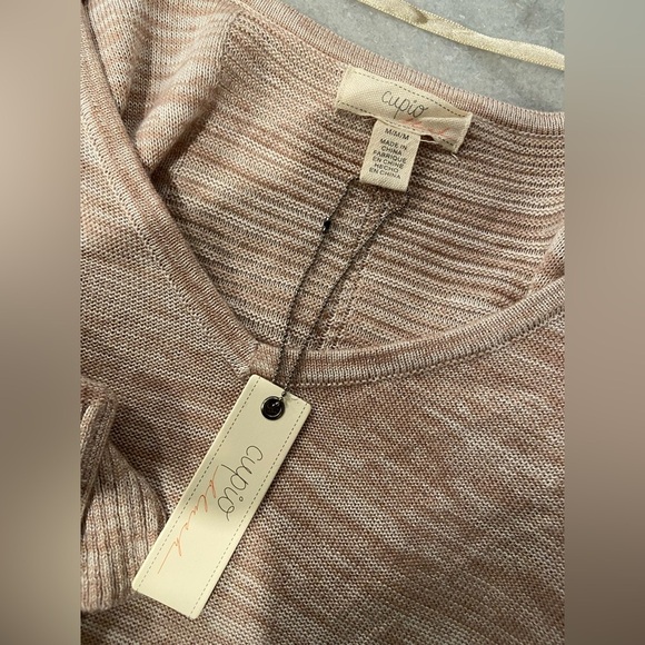 NWT Cupio Size M Draped Pullover Sweater High Low Hem Beige V Neck Flowy Long - Picture 12 of 13